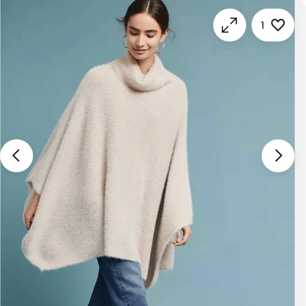 Anthropologie Sleeping On Snow creamy metallic fuzzy knit poncho OS